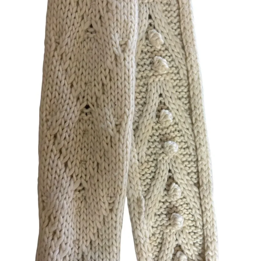 Vintage Y2K Abercrombie Cream Wool Blend Long Scarf Pom Pom & Fringe Details